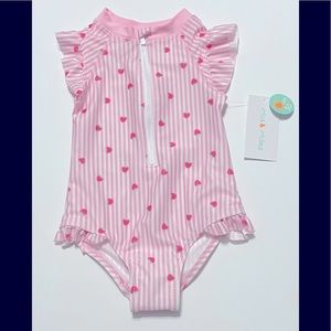 Mia & Miles Pink and White Striped Swimsuit with Strawberries Size 24 Months